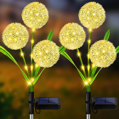 deux lampe solaire extérieur avec panneaux solaires ,pissenlit lumineux jaunes
