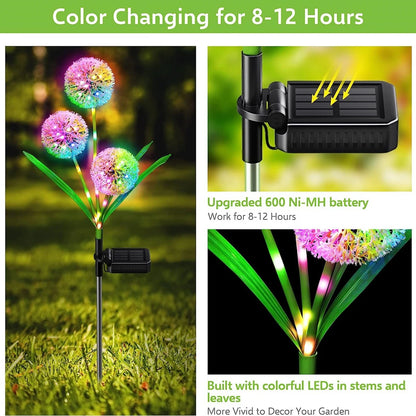 deux lampe solaire exterieur pissenlit lumineux jaunes multicolor, panneau solaire noir