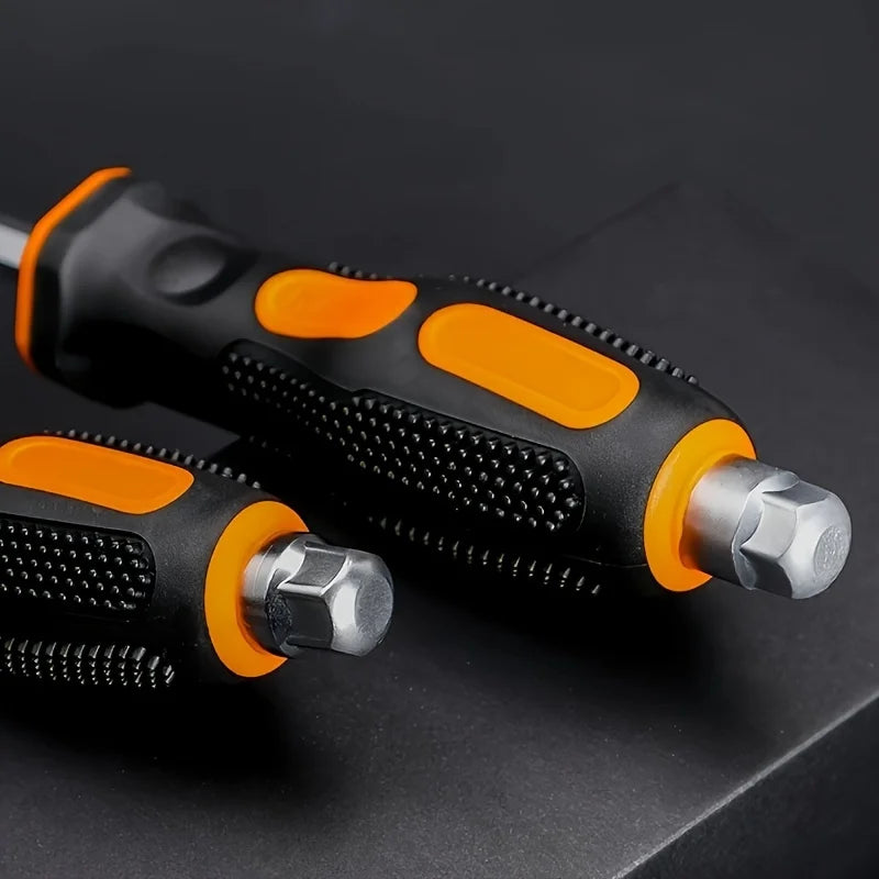 deux poignees de tournevis a frapper de couleur orange et noire