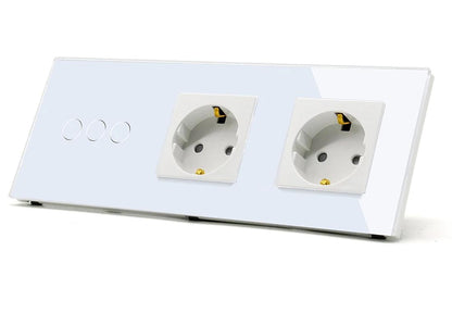 deux prises Interrupteur tactile va et vient blanc en verre trempe mur salon blanc et trois boutons