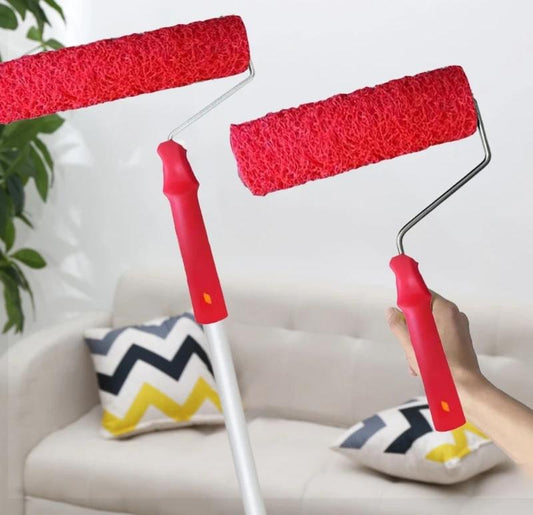deux rouleau peinture rouges avec poignées ergonomiques rouges et perche blanche