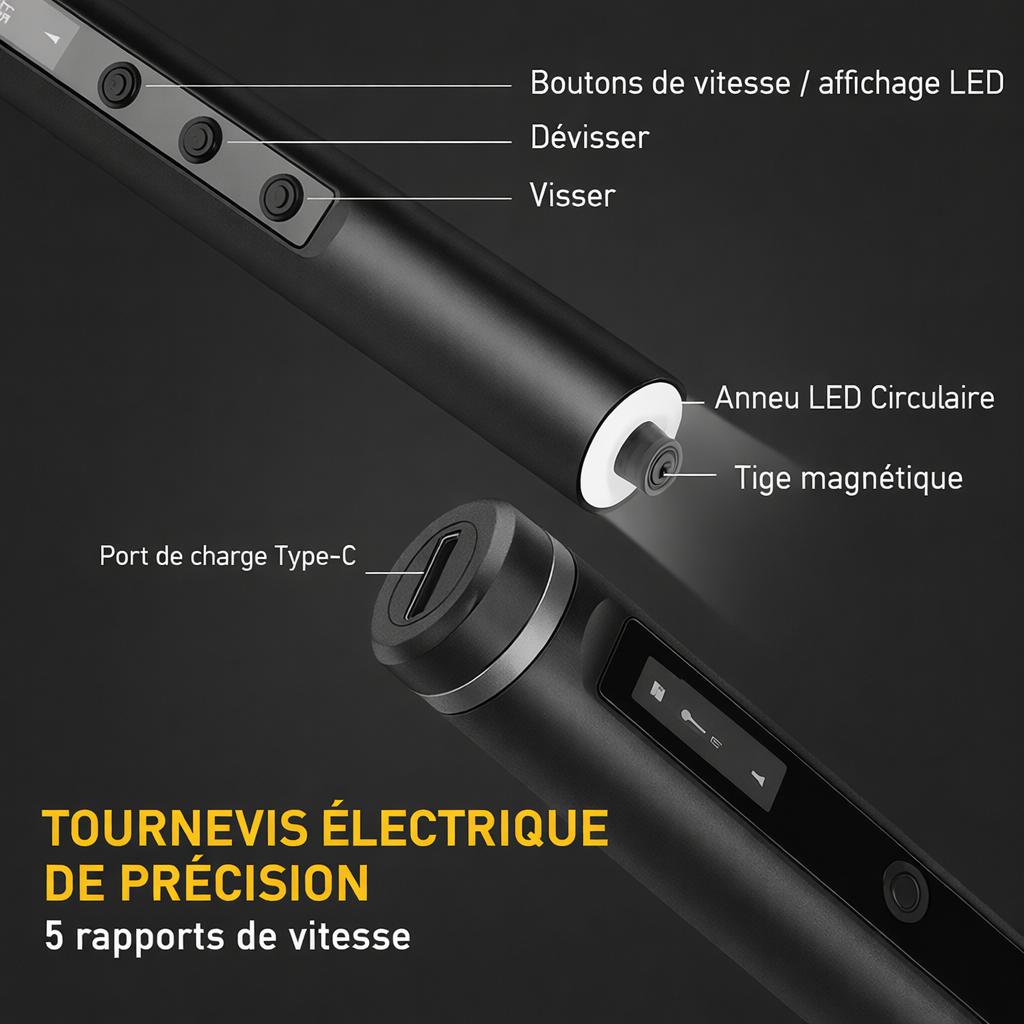 deux tournevis professionel gris de precision led allumee
