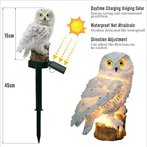 dimensions de la Lampe solaire extérieur chouette blanche ,panneau solair se charge le jour  ,Éclairage LED la nuit