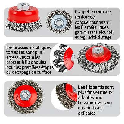 differentes Brosse metallique rouge pour perceuse