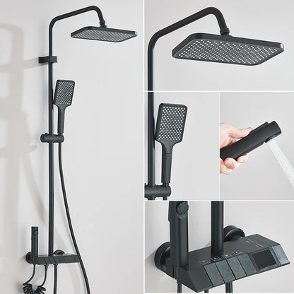 Colonne de douche |Système de Douche Thermostatique à Affichage Numérique – Colonne de Douche Pluie Style Piano Gris avec Mitigeur Digital & Bidet