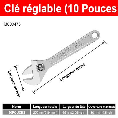 dimensions CLE A molette dix pouces