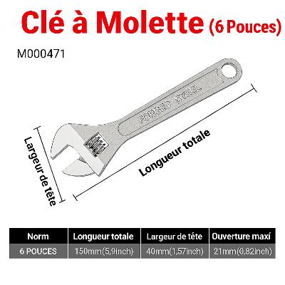 dimensions CLE A molette six pouces