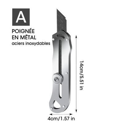 dimensions Cutter professionel argenté, six en un, poignee metal