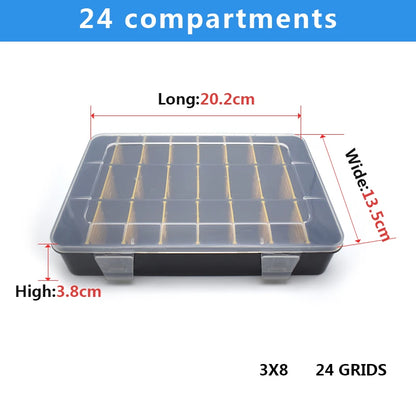 dimensions  Malette a outils  vingt quatre  compartiments cloisons amovibles couvercle transparent