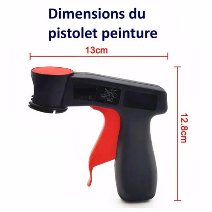 dimensions Pistolet peinture noir, gachette rouge , treize cm