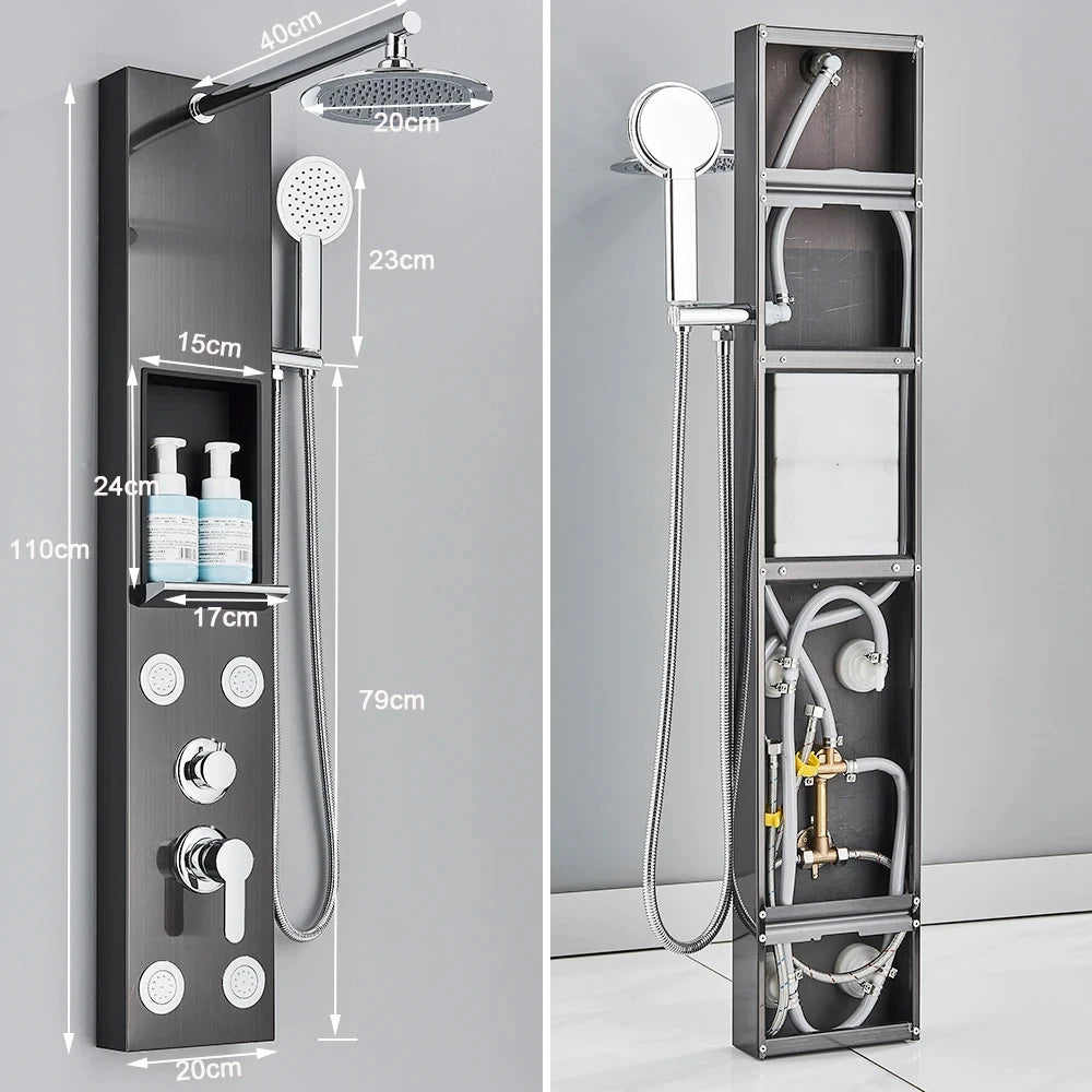 Dimensions de Colonne de douche, noir, brosse.