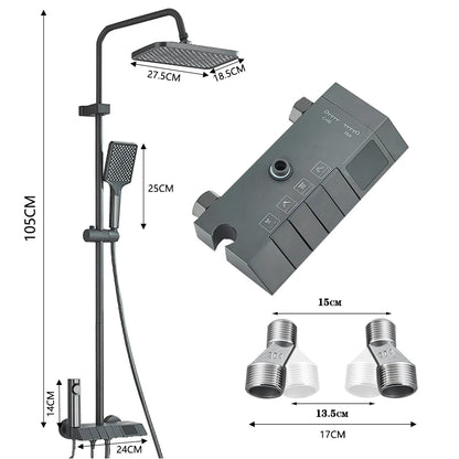 Colonne de douche |Système de Douche Thermostatique à Affichage Numérique – Colonne de Douche Pluie Style Piano Gris avec Mitigeur Digital & Bidet