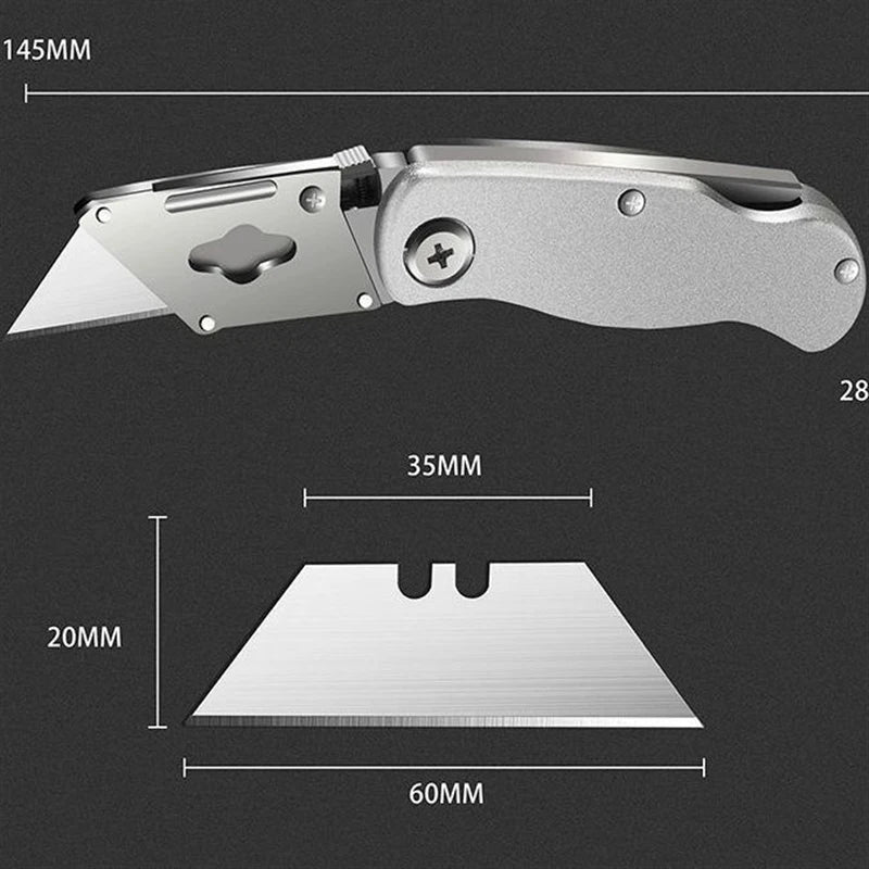 Cutter | Précision Pro-cutter de poche robuste utilitaire pliant en alliage d’aluminium-lames remplaçables – clip de ceinture pour entrepôt, tapis et bricolage