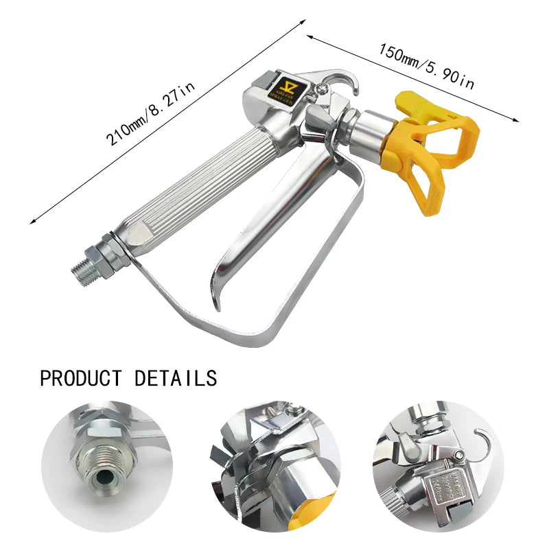 dimensions detail produit Pistolet peinture jaune et poignee metalique