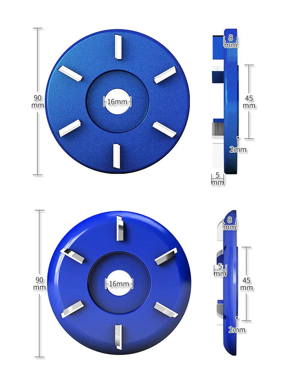 dimensions deux disques sculpture bois  bleus six dents