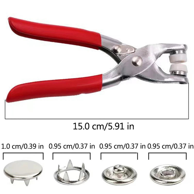 dimensions de pince à bouton pression à poignée rouge  et des boutons