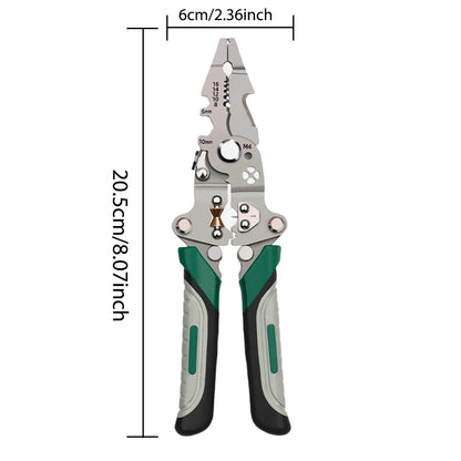 dimensions pince a denuder multifonction de 20,5cm ,poignee ergonomique verte
