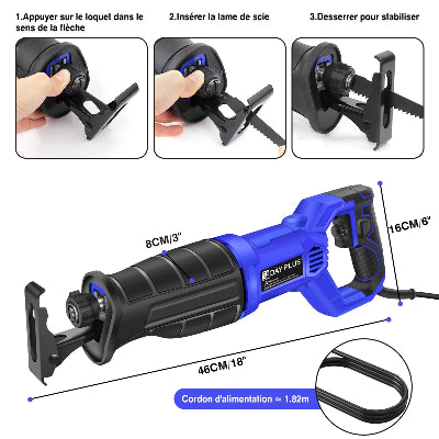 dimensions et mode emploi de Scie sabre à poignée bleu