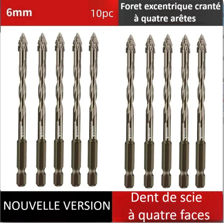 dix Foret perceuse excentrique  quatre  aretes en alliage 6mm