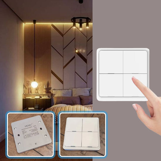 doigt appui sur interrupteur connecte commande allumage applique et luminaires chambre a coucher orange