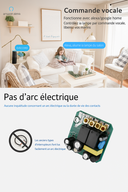 enfant commande vocale interrupteur connecte allumer a distance , securite ,pas arc electrique