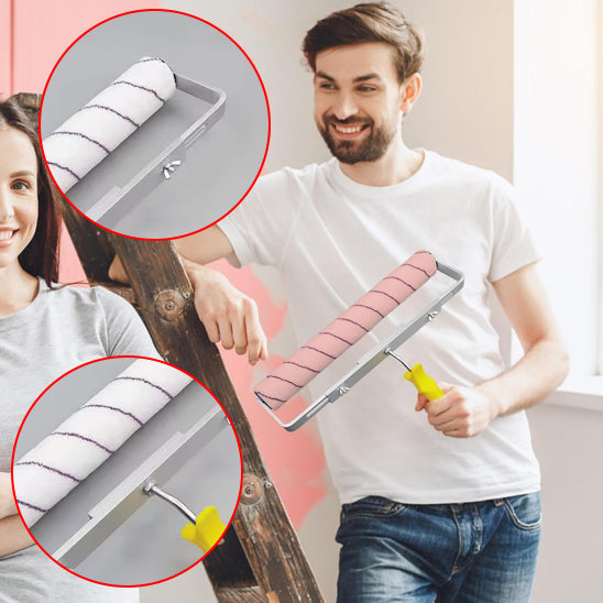 femme croise bras homme souriant tiens rouleau peinture à poils courts