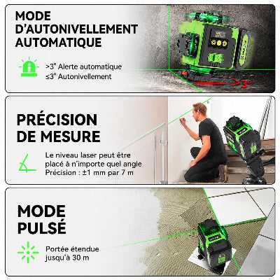 homme Niveau Laser 4D16 Lignes Vert auto nivellement mesure precision mode pulse