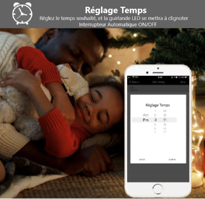 Homme fille black serres, Guirlande de Noël, réglage temps, télécommande blanche