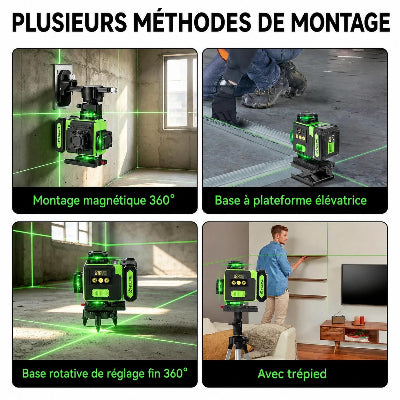 homme mur salon Niveau Laser 4D16 Lignes Vert base rotative trepied montage magnetique