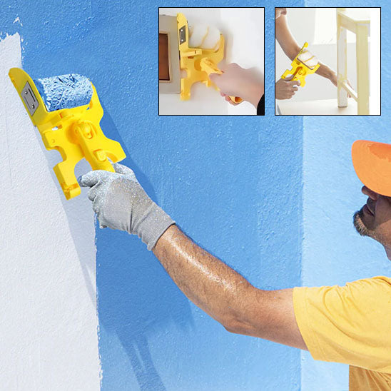homme-peint-avec-Rouleau-peinture-jaune-un-mur-en-bleu