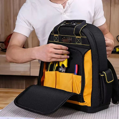 homme pull blanc ouvre Sac a outils noir jaune pochette externe outils