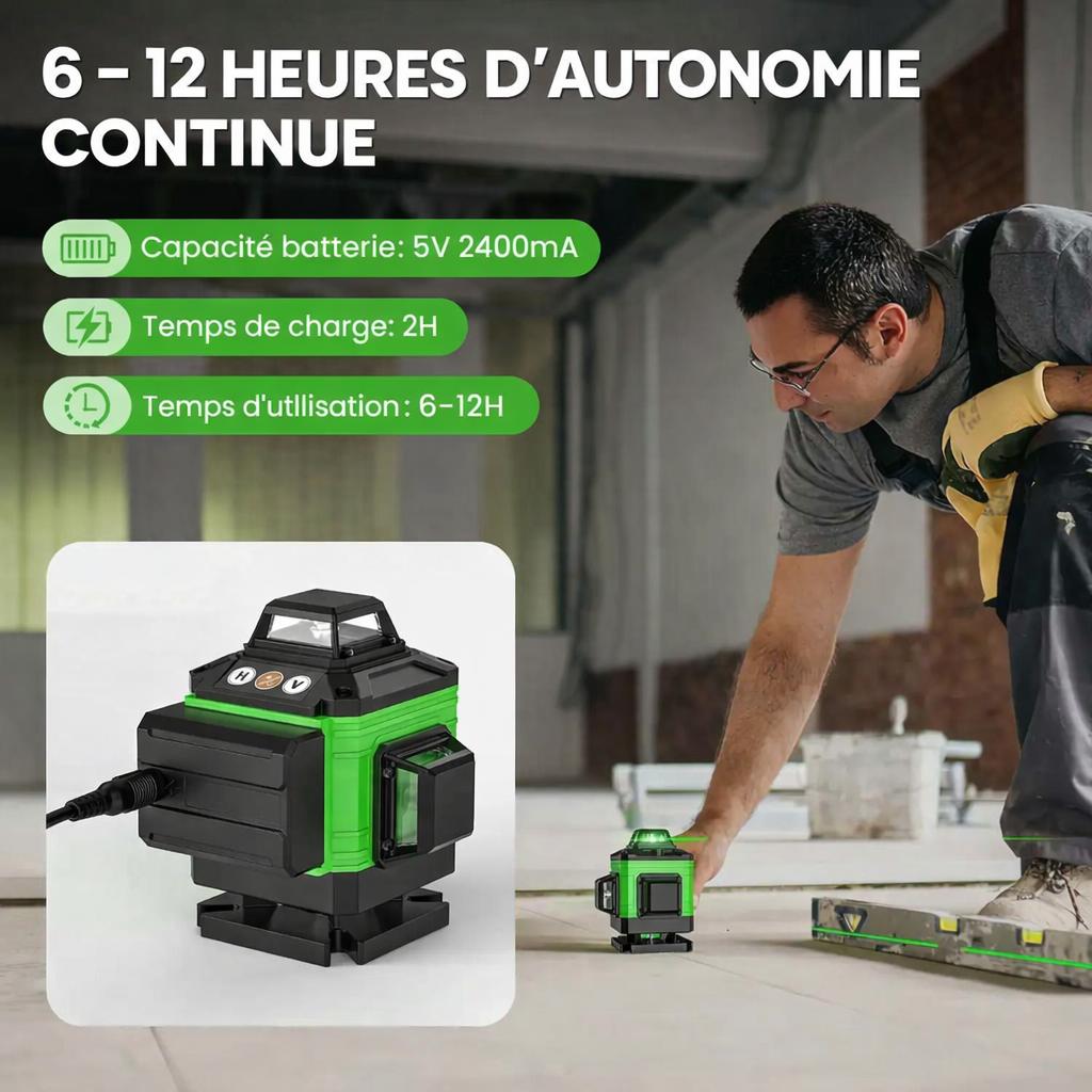 homme tient Niveau Laser sol autonomie douze heures
