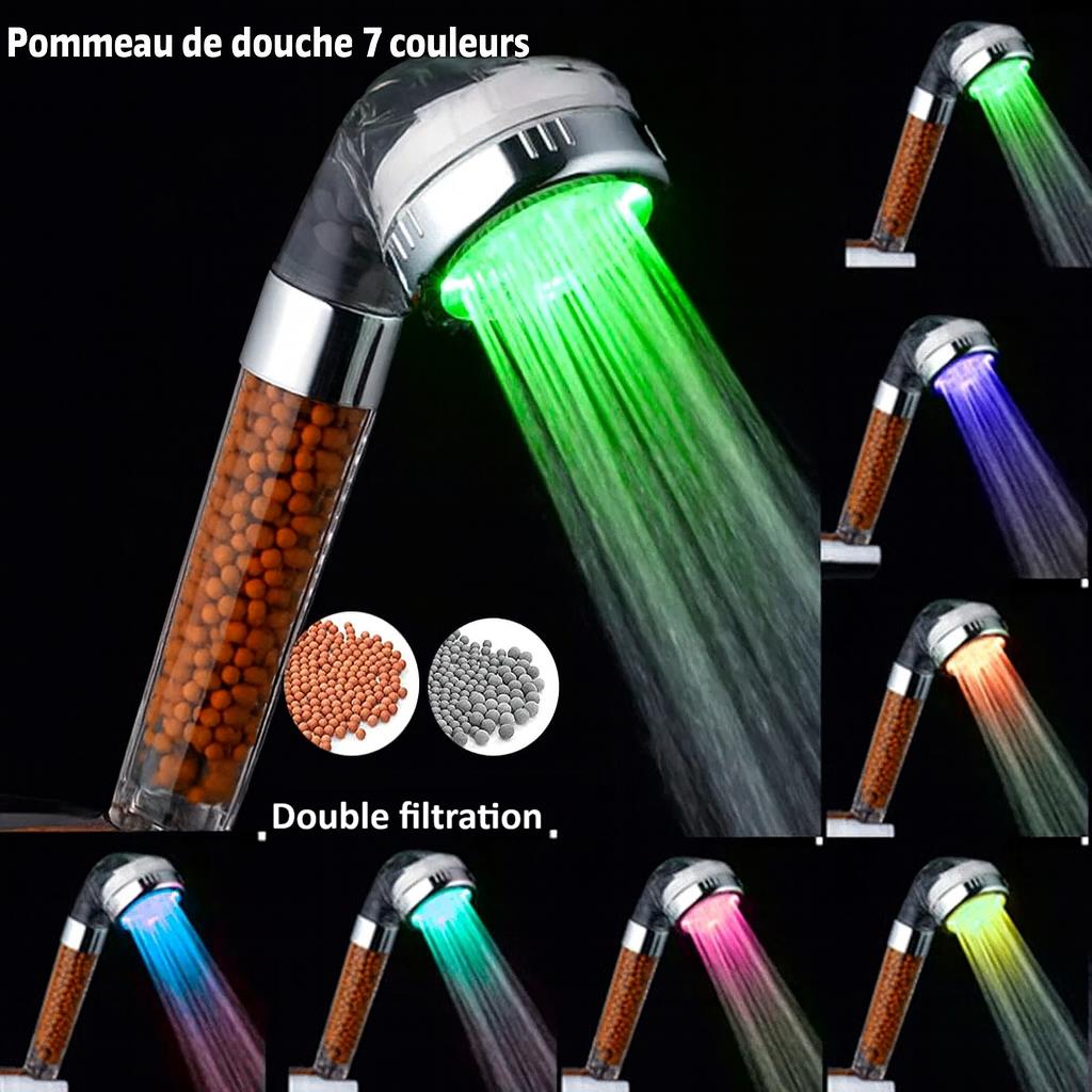 huit pommeau de douche led , granulee orange gris capteur sept couleurs 
