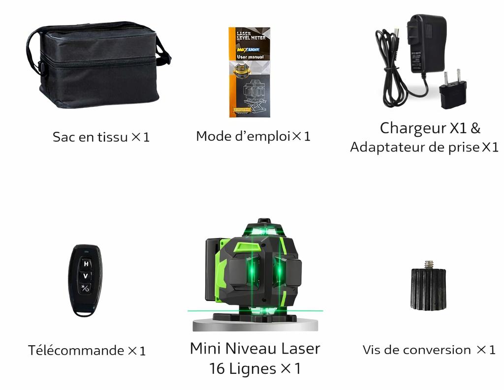 jeu Niveau laser vert  sacoche noire et accessoires notice instruction