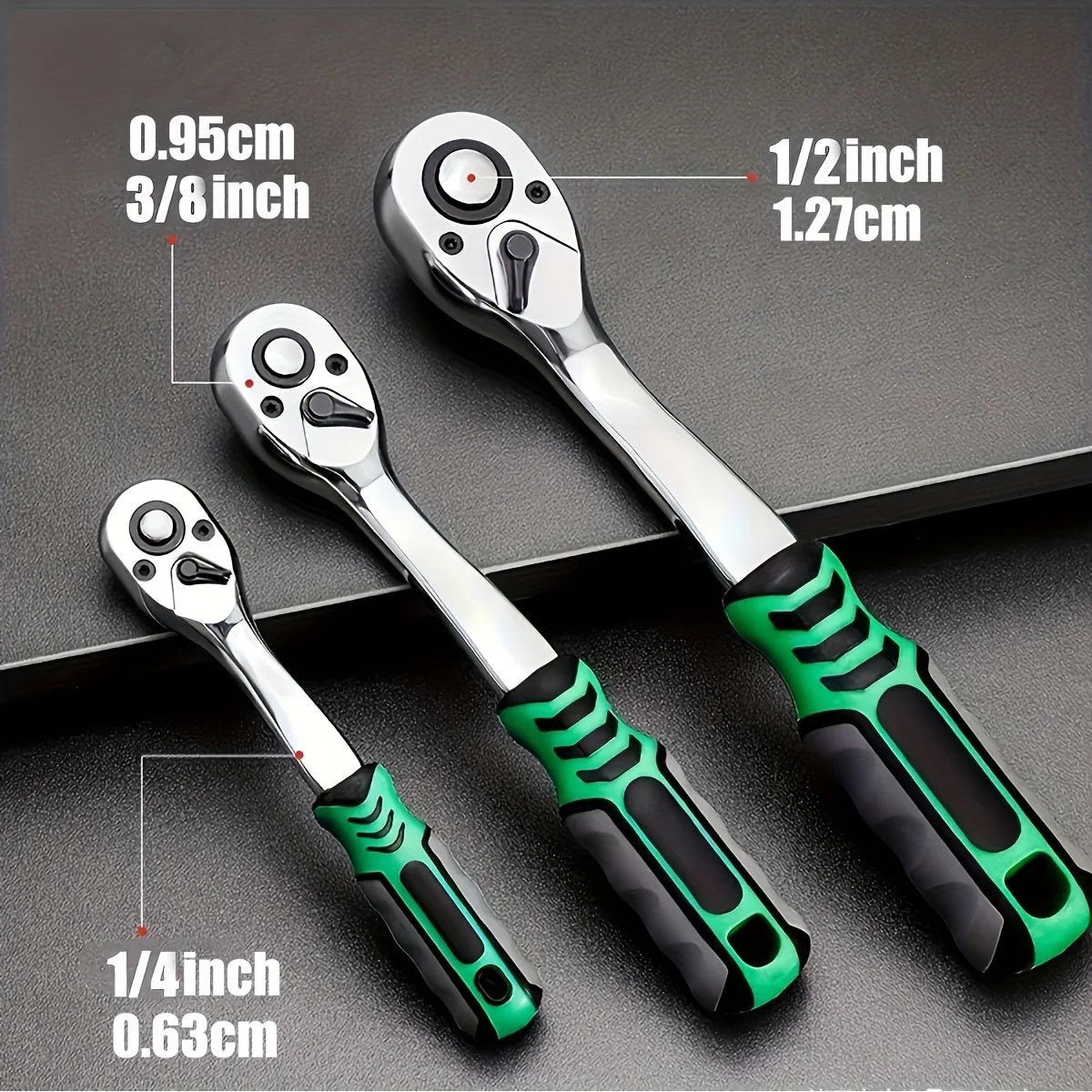 jeu de CLE A cliquet vert 72 dents, 1/2", 3/8",1/4"