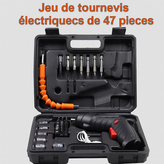 Jeu de Tournevis electrique noir avec rallonge orange, embouts et douilles