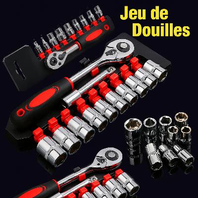jeu de douilles de CLÉ A cliquet Multifonction à poignee rouge
