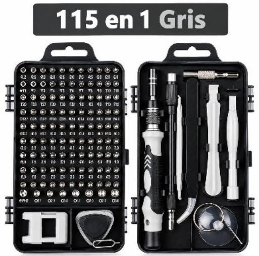 Kit de tournevis de précision 115 en 1 gris avec embouts variés et outils pour réparer les appareils électroniques