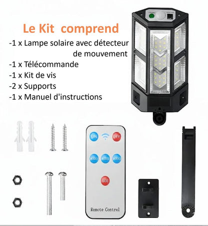 Kit Lampe solaire extérieur, vis, manuel, instructions, supports, télécommande
