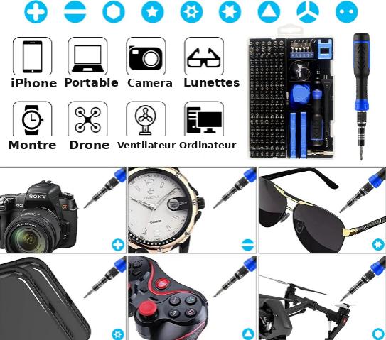Kit de réparation électronique compatible iPhone, ordinateur portable, caméra, lunettes, montre, drone et ordinateur