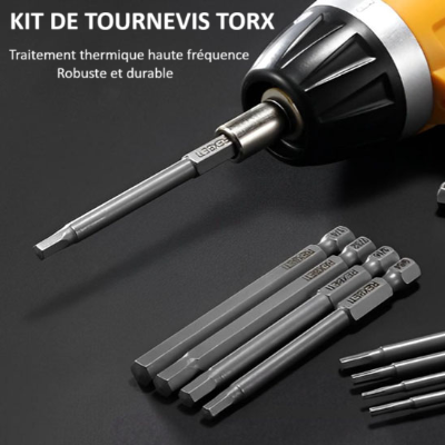 kit tournevis torx noir jaune , ambouts et manchons