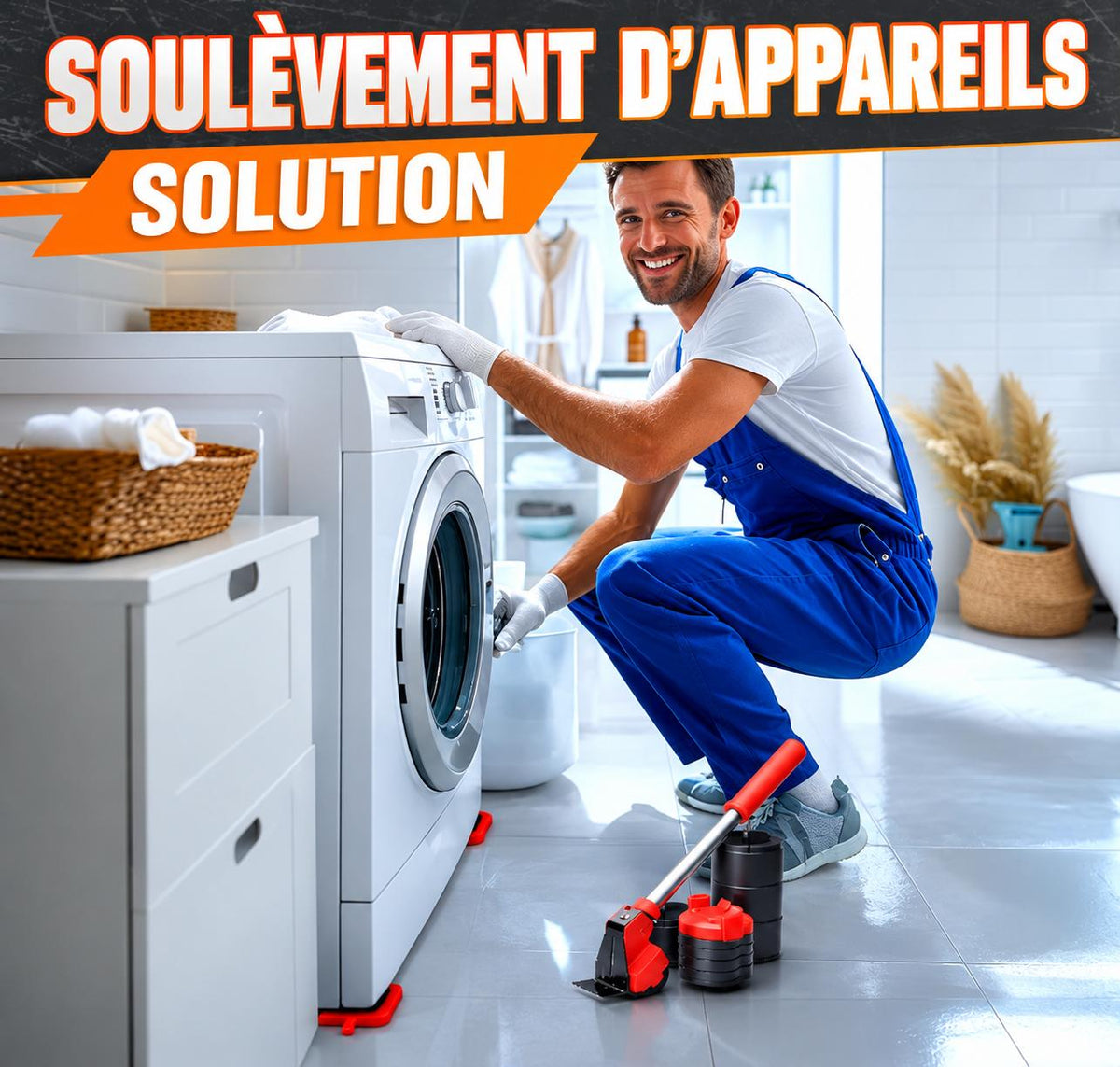 Solution de levage d’appareils électroménagers avec lève-meuble pour soulever et déplacer facilement un lave-linge