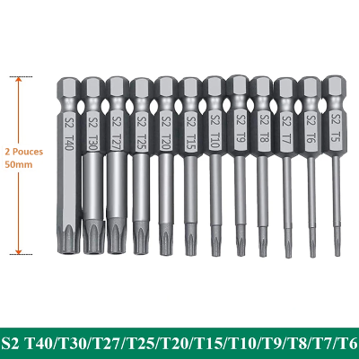 longueur Forets et  embouts tournevis torx deux pouces