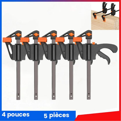 Lot de 5 serre joint de serrage rapide 4 pouces à cliquet pour le travail du bois, avec poignée à libération rapide