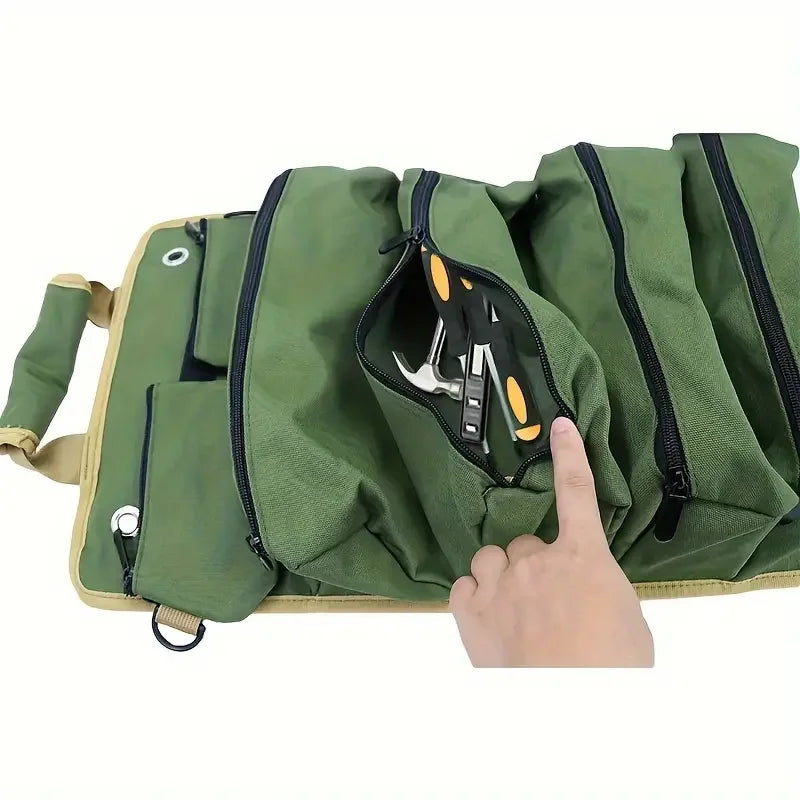 main montre Caisse a outils  verte Sac à outils enroulable portable fermé,5 pochette