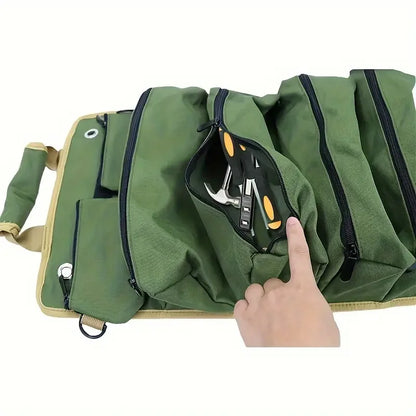 main montre Caisse a outils  verte Sac à outils enroulable portable fermé,5 pochette