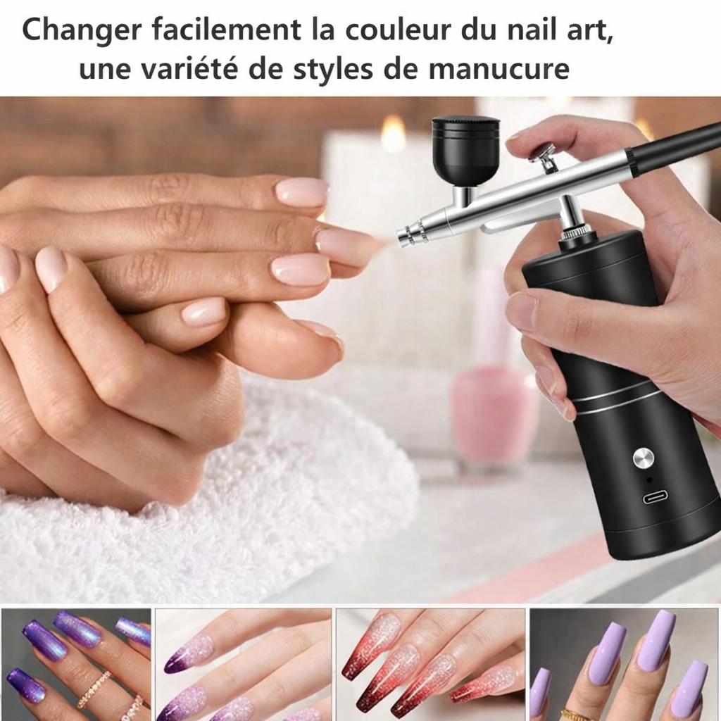 main peint avec Pistolet peinture noir ongles des  mains