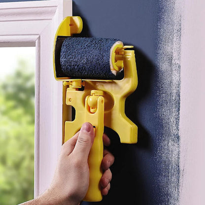 main peint bordure mur  blanc en noir avec Rouleau peinture jaune, bordure cadre 