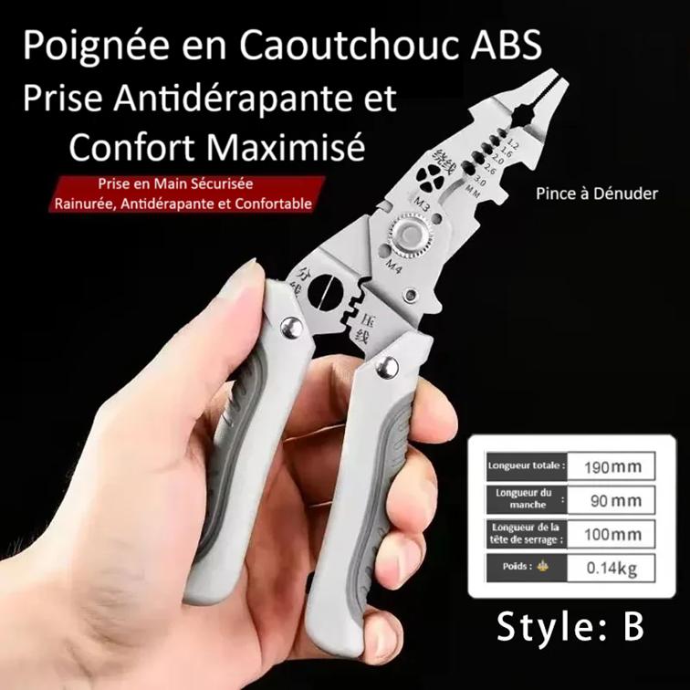 main tient Pince a Denuder poignee grise caoutchou antiderapante 