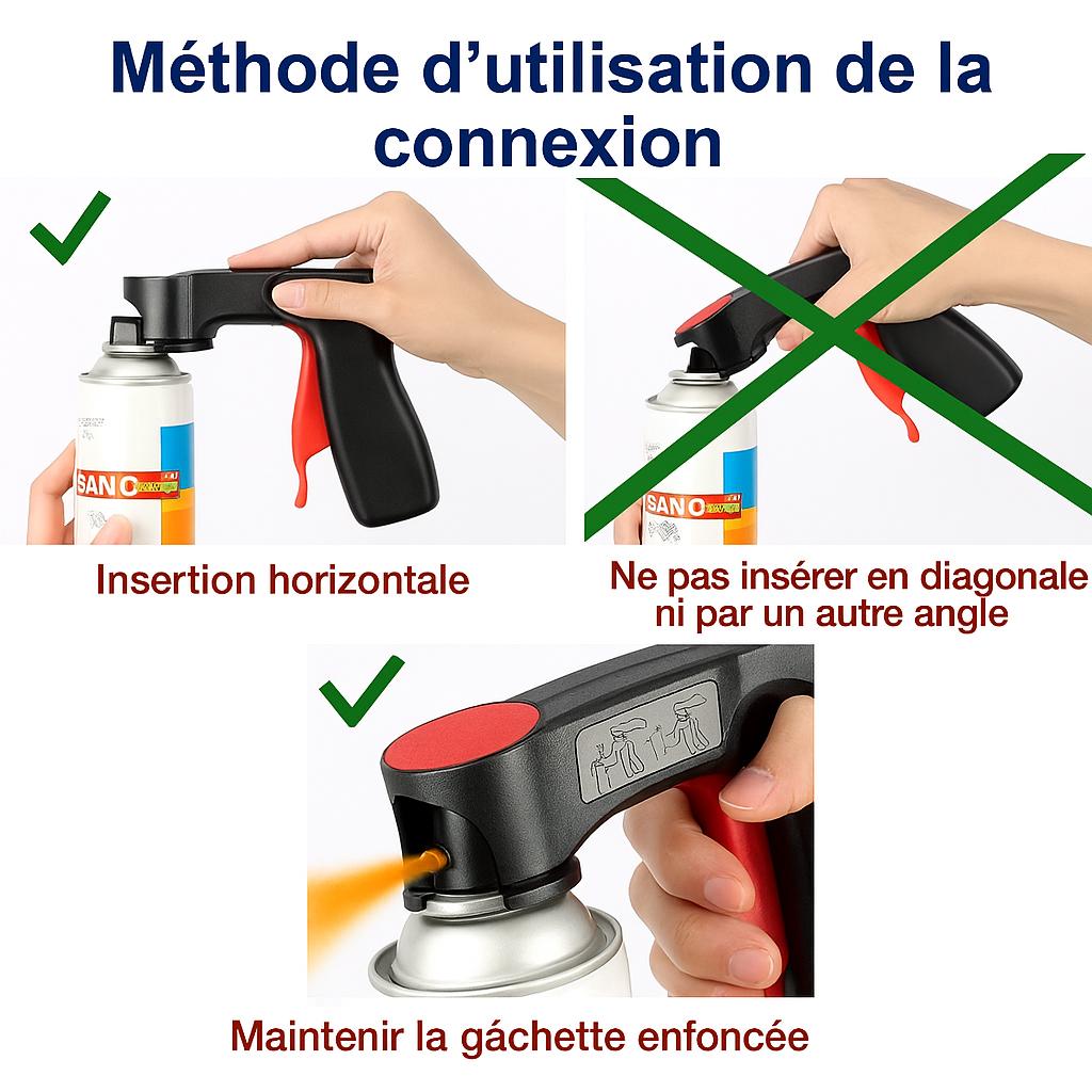 main tient Pistolet peinture noir , gachette rouge, jet peinture orange